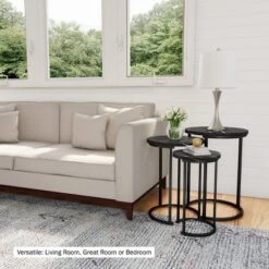 Hastings Home End Tables With Faux Marble Top And Black Metal Base Nesting Tables, Black, Set Of 3 -Hastings House GUEST fc2b05e1 405a 401a ae95 ce2e2acbad44